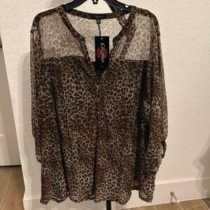 Plus size leopard print blouse! Sheer and beautiful!
